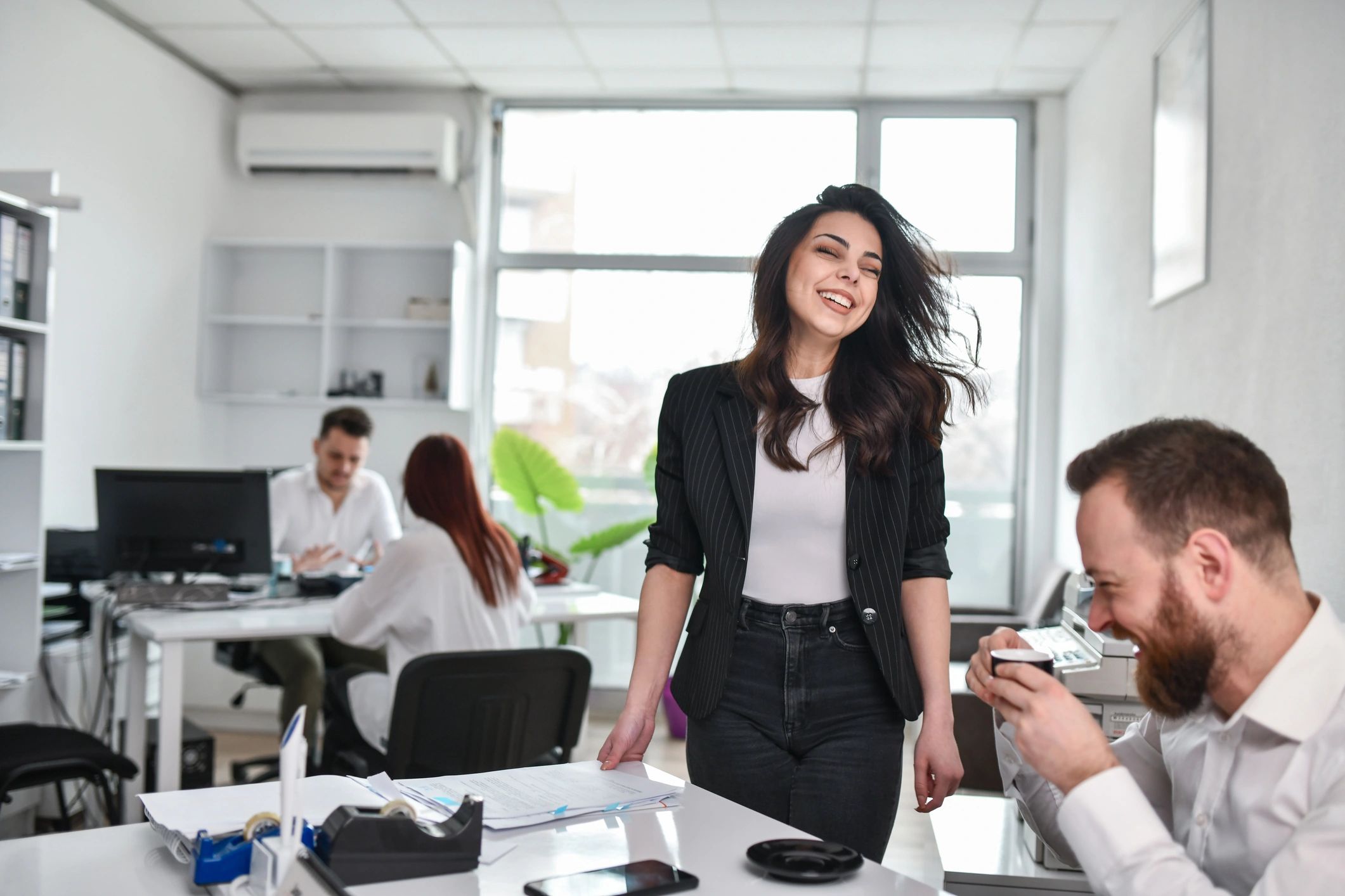 happy business client testimonial office